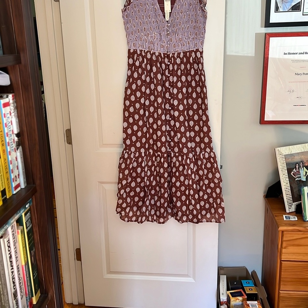 Anthropologie Peregrine Purple and Brown/Mauve Midi Dress